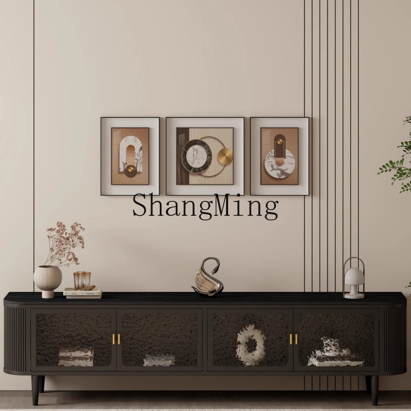 

ZYY light luxury TV cabinet living room household small apartment floor TV cabinet glass cabinet metal