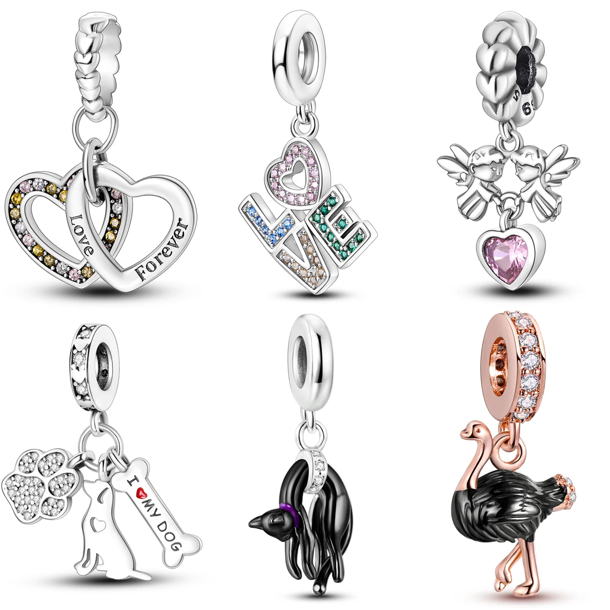 925 Sterling Silver Love Cat Dog Angel Pendant Beads Fit Original pandora charm 925 Charms Demon for Women Jewelry Bracelet