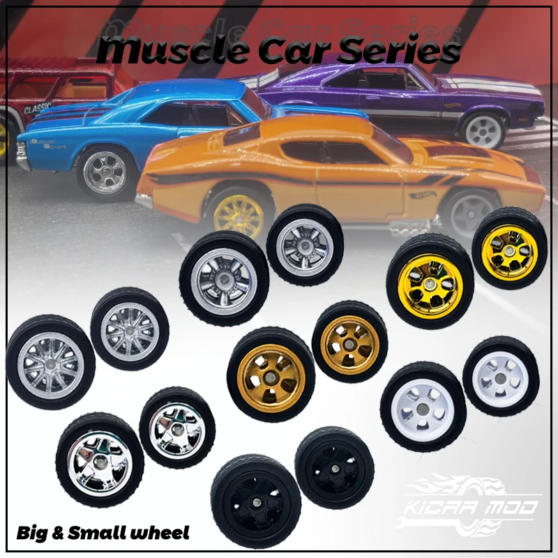 KICARMOD 1/64 Wheels (5 Sets) for 1:64 Sports Racing Muscle Car Modified Front Small Rear Big Design for Hot wheels Vehicle Toys