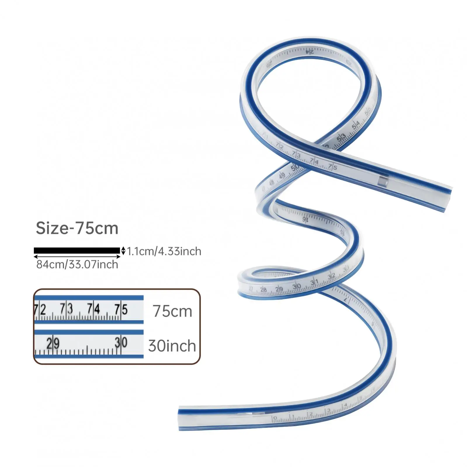 Imperial and Metric Double Scale Flexible Curve Ruler Measuring Tool for Drawing / Sewing / Woodworking 30-60cm 75cm 90cm 100cm