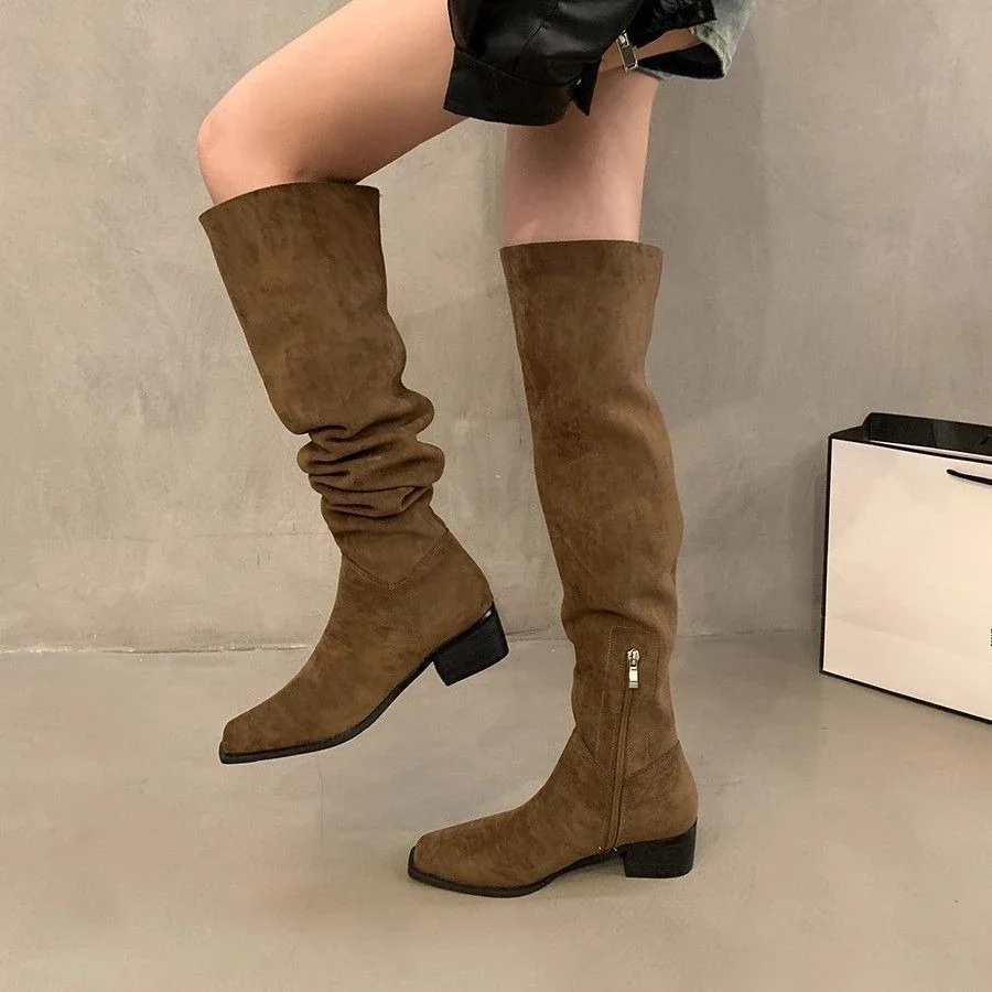 Versatile One-Boot-Multi-Wear Block Heel Over The Knee Boots Women 2026 Fleece Lined Slouch Knight Boots New Arrival
