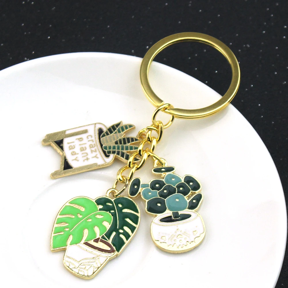 Green Potting Plant Cartoon Fashion Lovely Keychain Succulent Vegetation Combination Key Ring Pendant Small Gift