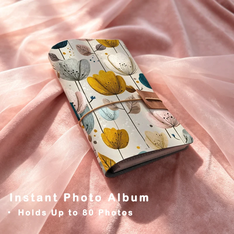 Tulip Floral Print Instant Photo Album Holds Up To 80 Pcs 3 InchElegant Birthday Gift for Teen Girls & Neutral Floral Art Collec