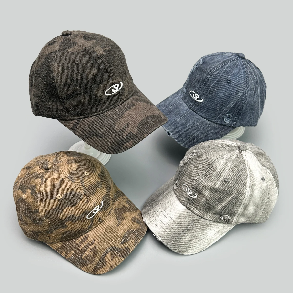 

Broken Style Retro Embroidered S Letters Baseball Hats New Men Women Sunshade CAMO Versatile Street Fashion Distress Peaked Caps