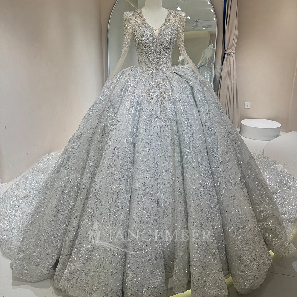 Organza Customzied Abito da ballo romantico Collo alto 2025 Abito da sposa Maniche lunghe Backless Corte dei treni Sposa abiti da sposa bod