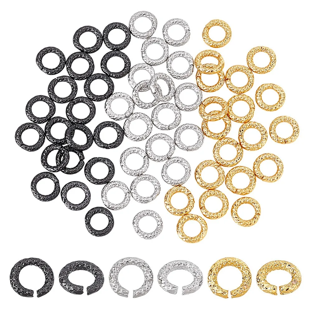 60 piezas, 3 colores, aros abiertos con textura, 7 mm, aros de latón, conectores de anillo en forma de O de calibre 15, anillos de unión para pendientes y pulseras.