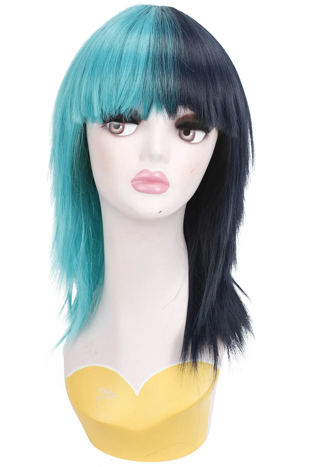 

Mixed Color Women 40cm Long Straight Blue Cosplay Synthetic Hair Wigs