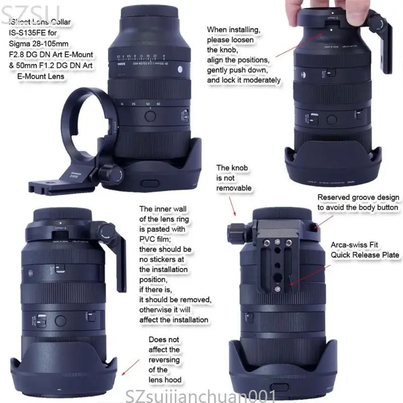 

SZSU IS-S135FE Camera Lens Mounting Collar For 28-105mm F2.8 DN Art Mount Long Exposure for Arca Compatibility