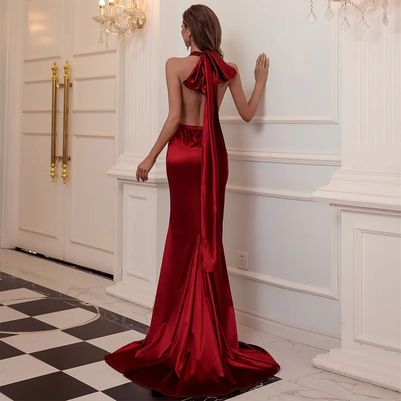 

Bowith Evening Luxury Dress Prom Elegant For Women Gift Wedding Party Backless V-neck Floor Length Dresses Formal Occasion