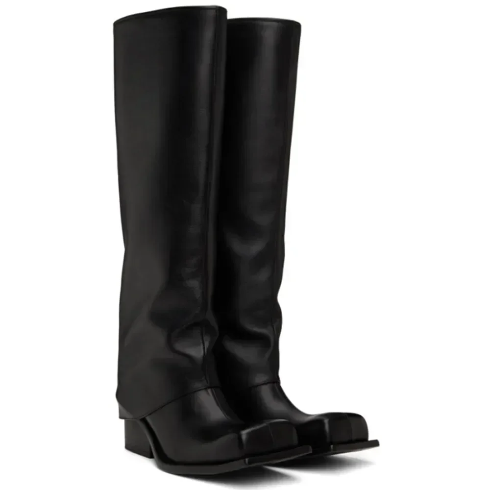 女性用ニーハイナイトブーツ,厚底,ローヒール,ミディアムレッグスカート,スクエアヘッド,ファッショナブル,新品,秋冬,44