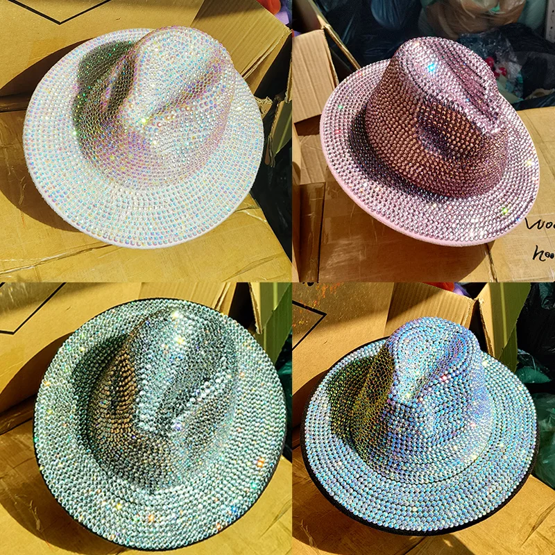 Shining Rhinestones fedoras Jazz hats for Men and women Fashion Diamond Fedoras Stage Banquet Caps party hat whosale шапка