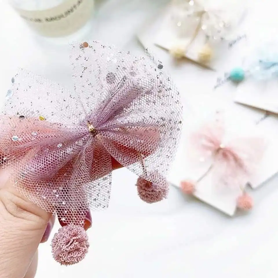 1Pcs Nieuwe Pluche Bal Organza Haarelastiekjes Accessoires Prinses Haar Clips Meisjes Bloem Kroon Haar Sieraden Velg Haarspeld