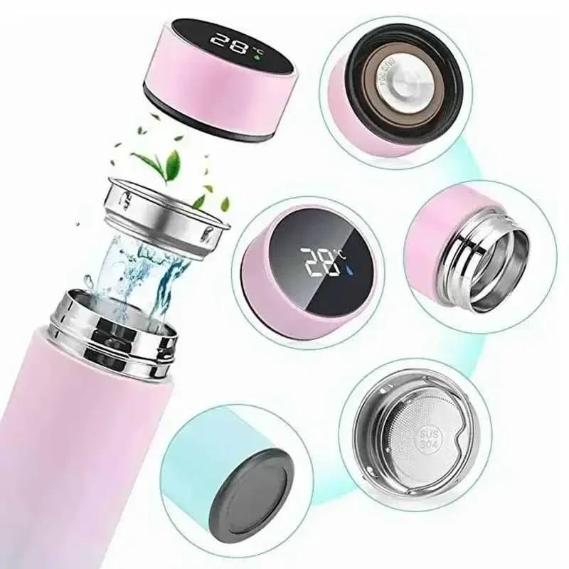 500ML Stainless steel thermos bottle with digital temperature display, Intelligent temperature measurement cup, LED