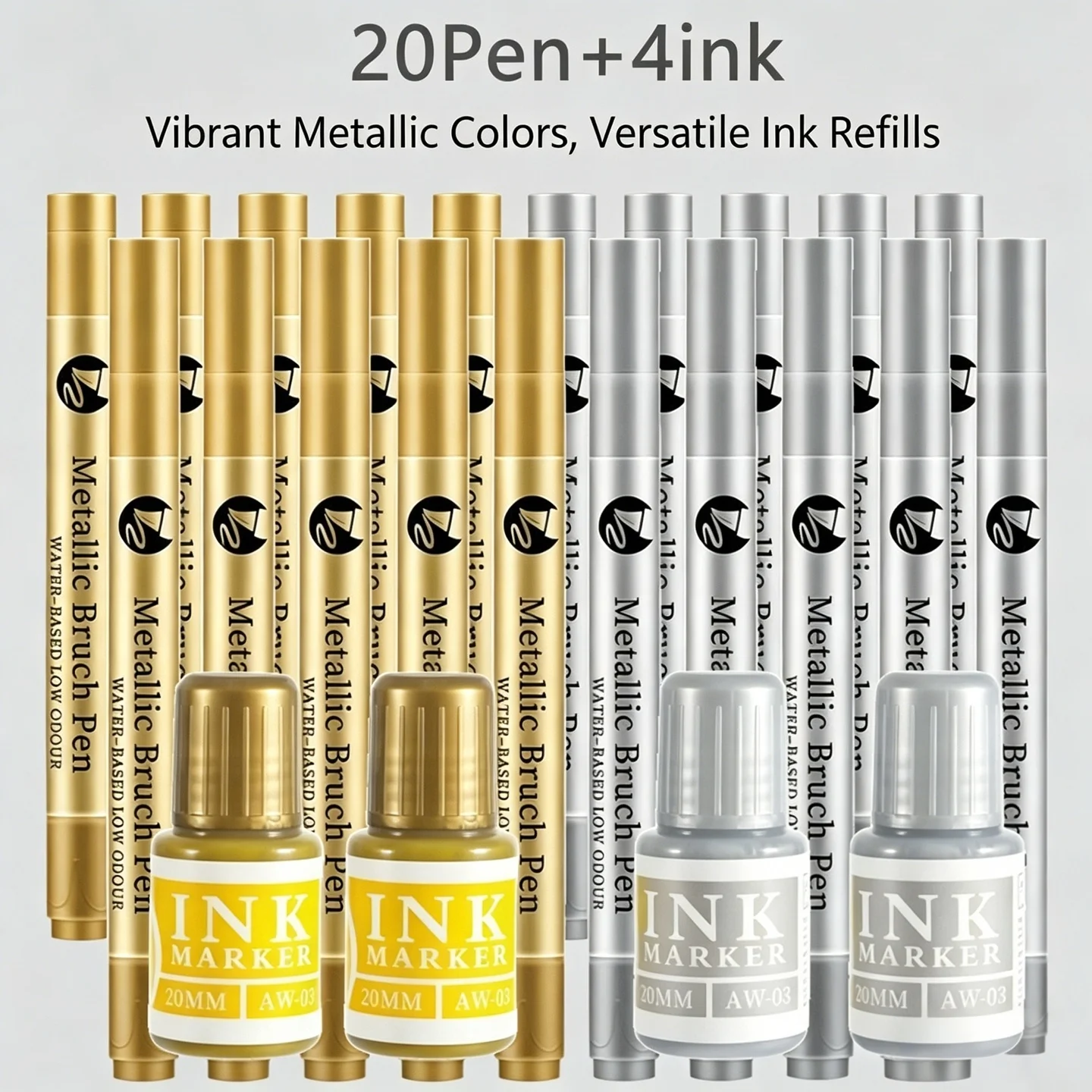 1–20-teiliges Gold-Silber-Tintenstift-Set, nachfüllbarer Metallic-Lackmarker, Permanent-Kunstmarker für Glas, Keramik, Harz, Kalligraphie