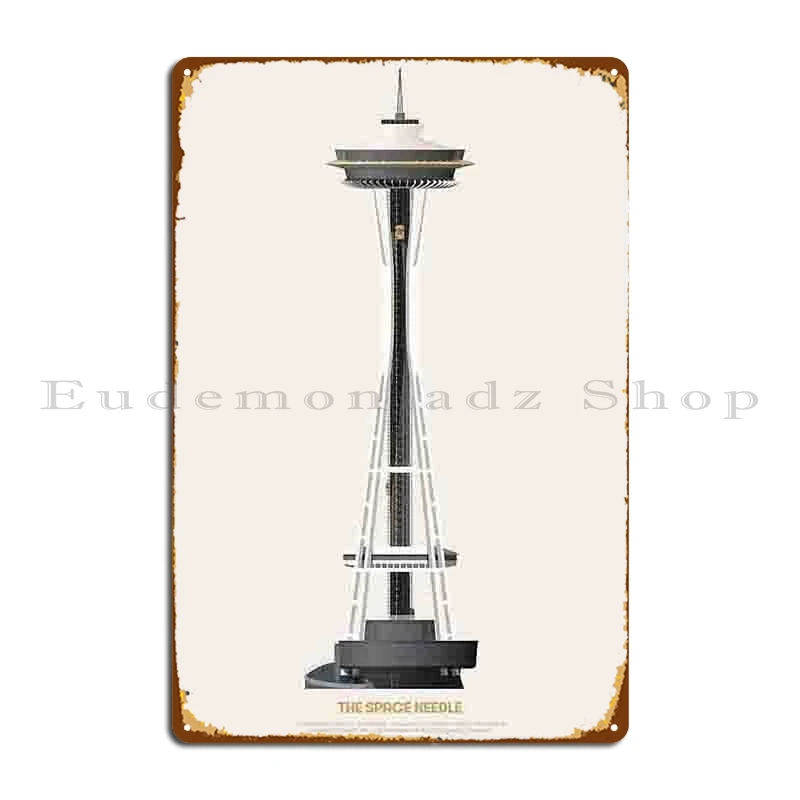 The Space Needle Seattle Architectural Illustration Metal Plaque Cinema Customize Wall Decor Plaques Designing Tin Sign Poster