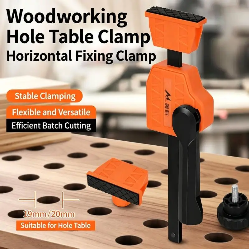 Woodworking Table Clamp with Push-Pull Lock, Threaded Adjustment Knobs, and Cushioned Contact Surfaces for Woodworking B03E