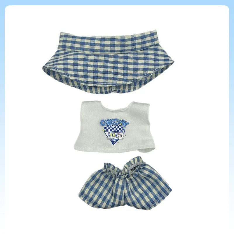 ل 17 سنتيمتر Labubu دمية الملابس الوردي والأزرق منقوشة مجموعة متوافقة مع V1V2V3 لطيف منقوشة نمط عارضة أزياء الزي