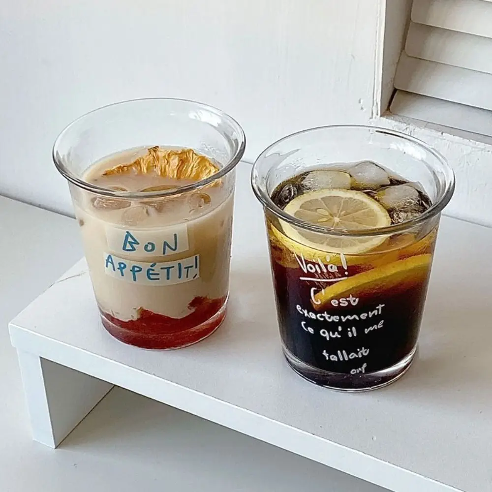 Gift Ins Style Glass Cup Transparent 350ML Classic Glass Drinkware Letters Drink Juice Coffee Cup