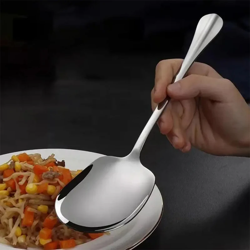 Stainless Steel Large Stainless Steel Rice Spoon Ergonomic Metal Serving Spoon Kitchen Flatware Salad Serving Utensils For Pasta