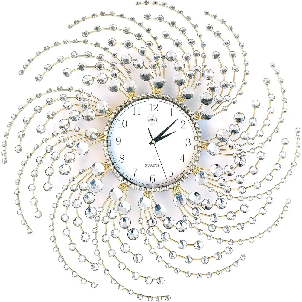 

Large Gold Wall Clock Decorative with Dazzling Crystals, Battery Operated Modern Elegance, Ideal Clocks for Living Room & Bedroo