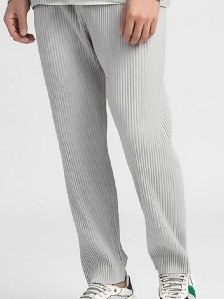 

Hanrted Tee-time Hot-pred Casual Men's Pants Summer Loose Fit Elastic Waist Sle Pleated Straight Leg Nine-point Pants