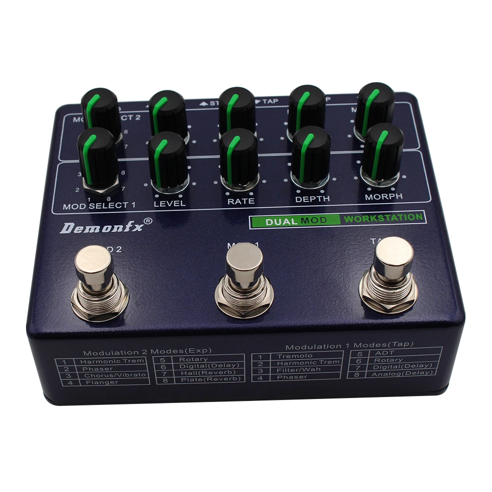 Demonfx-DUAL MOD WORKSTATON Guitar Bass Effect Pedal,Reverb ,Delay Pedal  And True Bypass, New