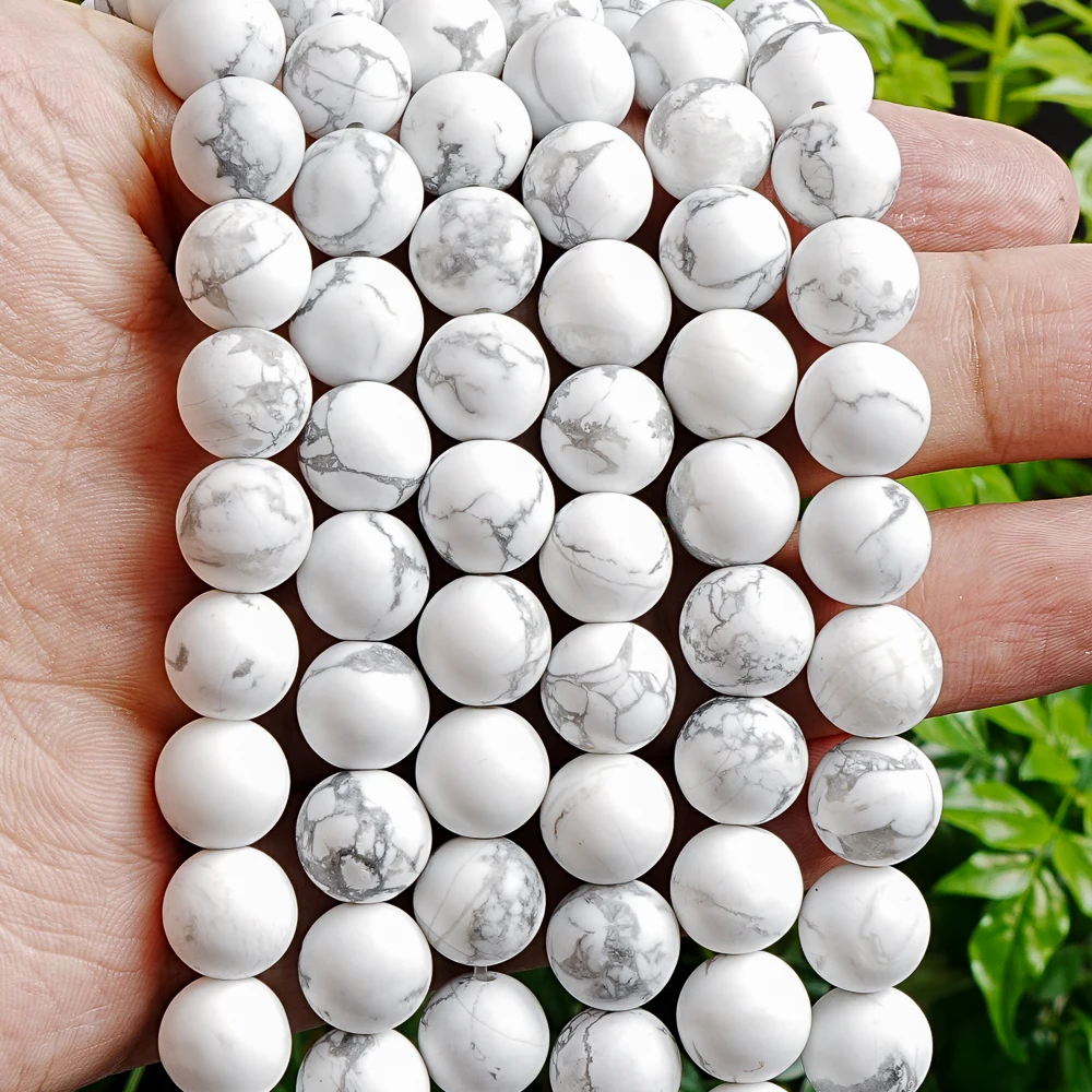 10mm Matte White Howlite Round Beads Natural Calming Healing Stone for Jewelry Making DIY Painting Dyeing Bohemian Bracelet