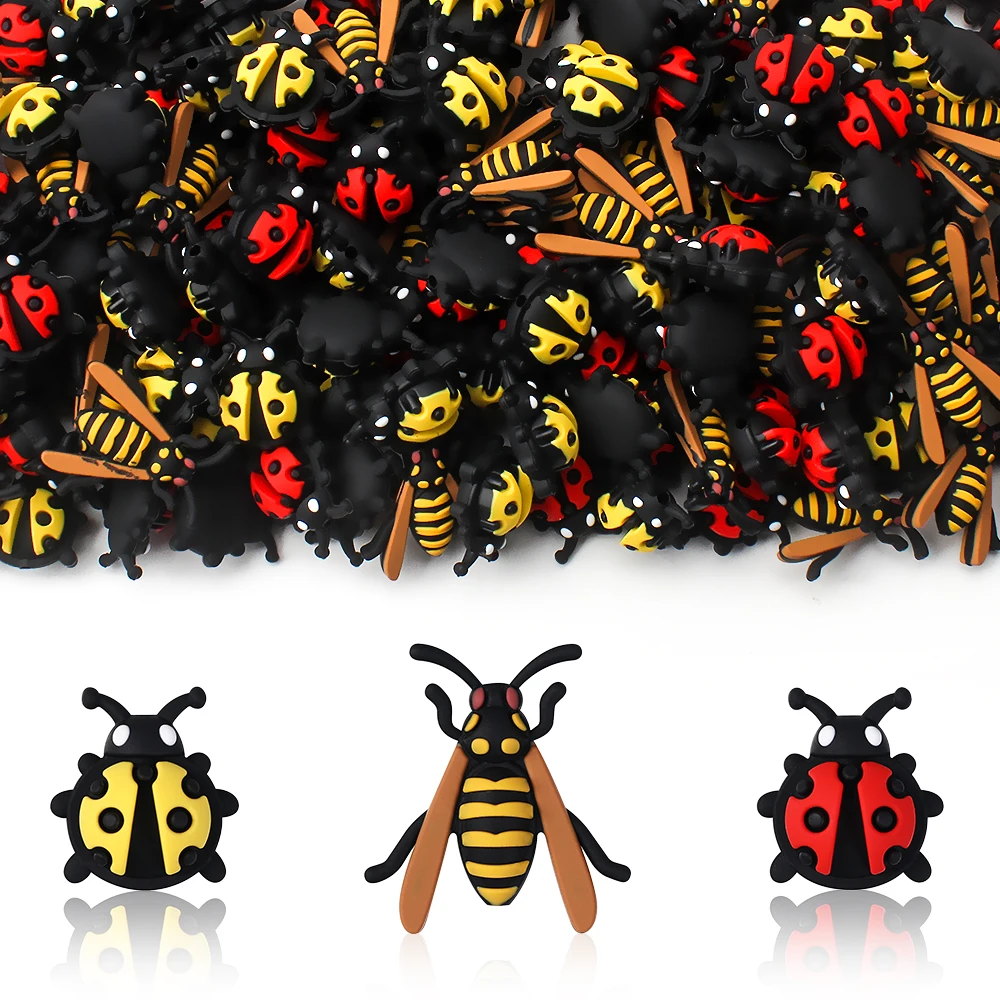 5/10/20 piezas cuentas de silicona de mariquita, cuentas de enfoque de animales 3D para joyería, pendientes, colgante, brocha de maquillaje, accesorios de decoración