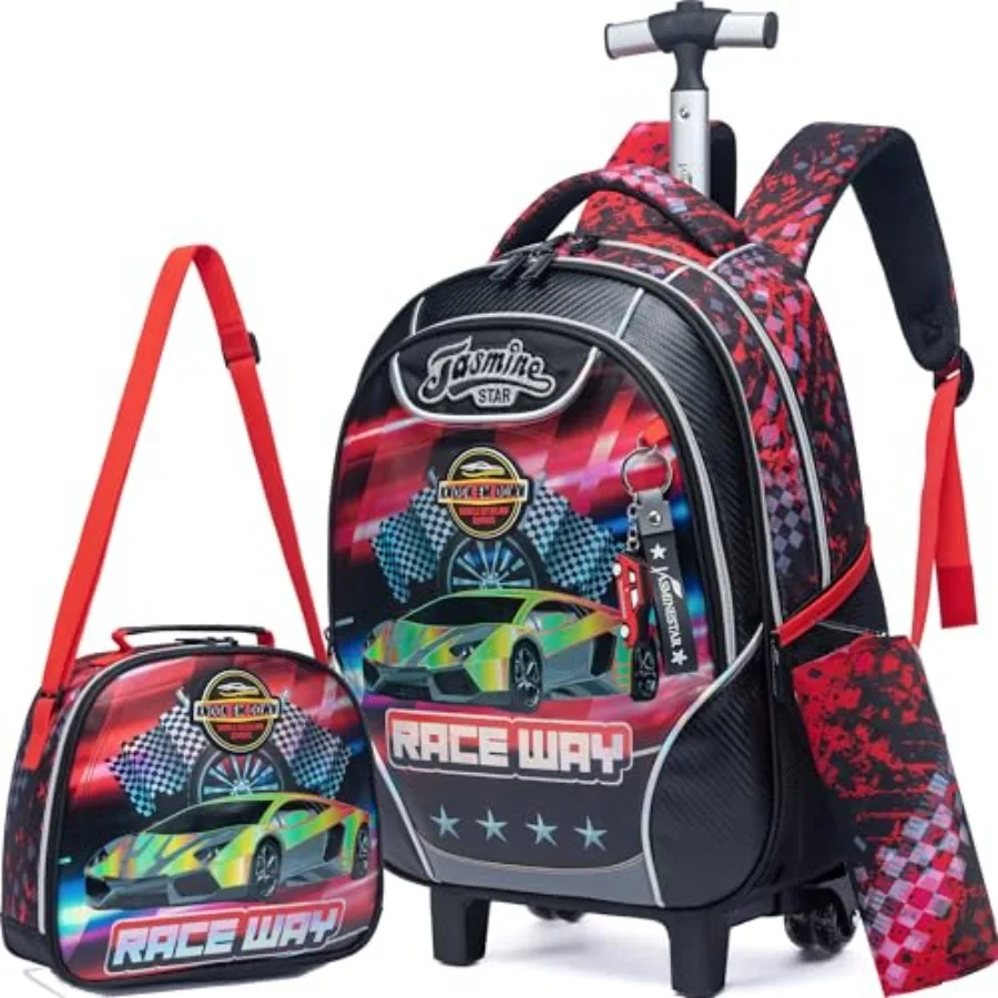 

Rolling Backpack with Wheels for Boys Rolling Backpacks with Lunch Box for Elementary School Students 3 in 1 Travel Luggage Car