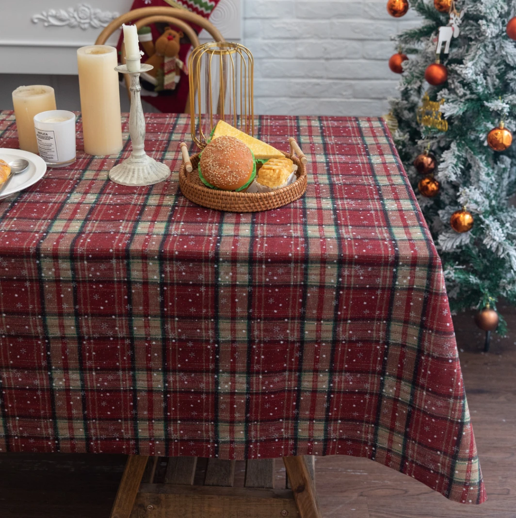 

Velvet Plaid Tablecloths,Reusable Smooth Table Cover for Christmas Outdoor Picnic Dining Table,Vintage Style,Burgundy Color