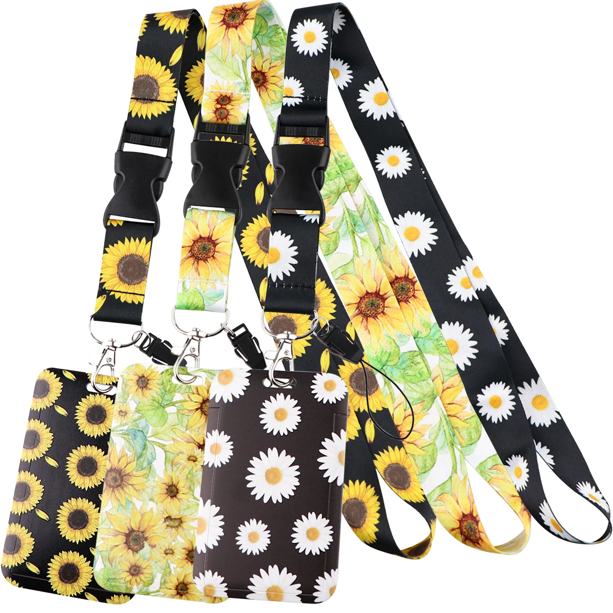 Sunflower Buckle Lanyards For Keys Chain ID Credit Card Cover Pass Mobile Phone Charm Neck Straps Badge Holder Accessories Gifts