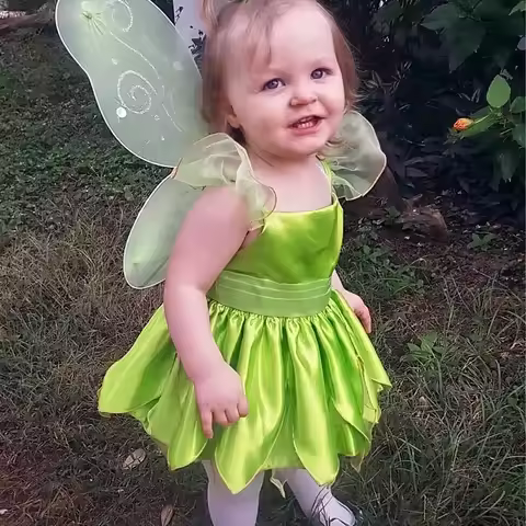 Halloween Cosplay Princess Baby Girls Party Green Flower Fairy Tinker Bell Dress Elf Costume with Butterfly Wings Sets 2-10Y