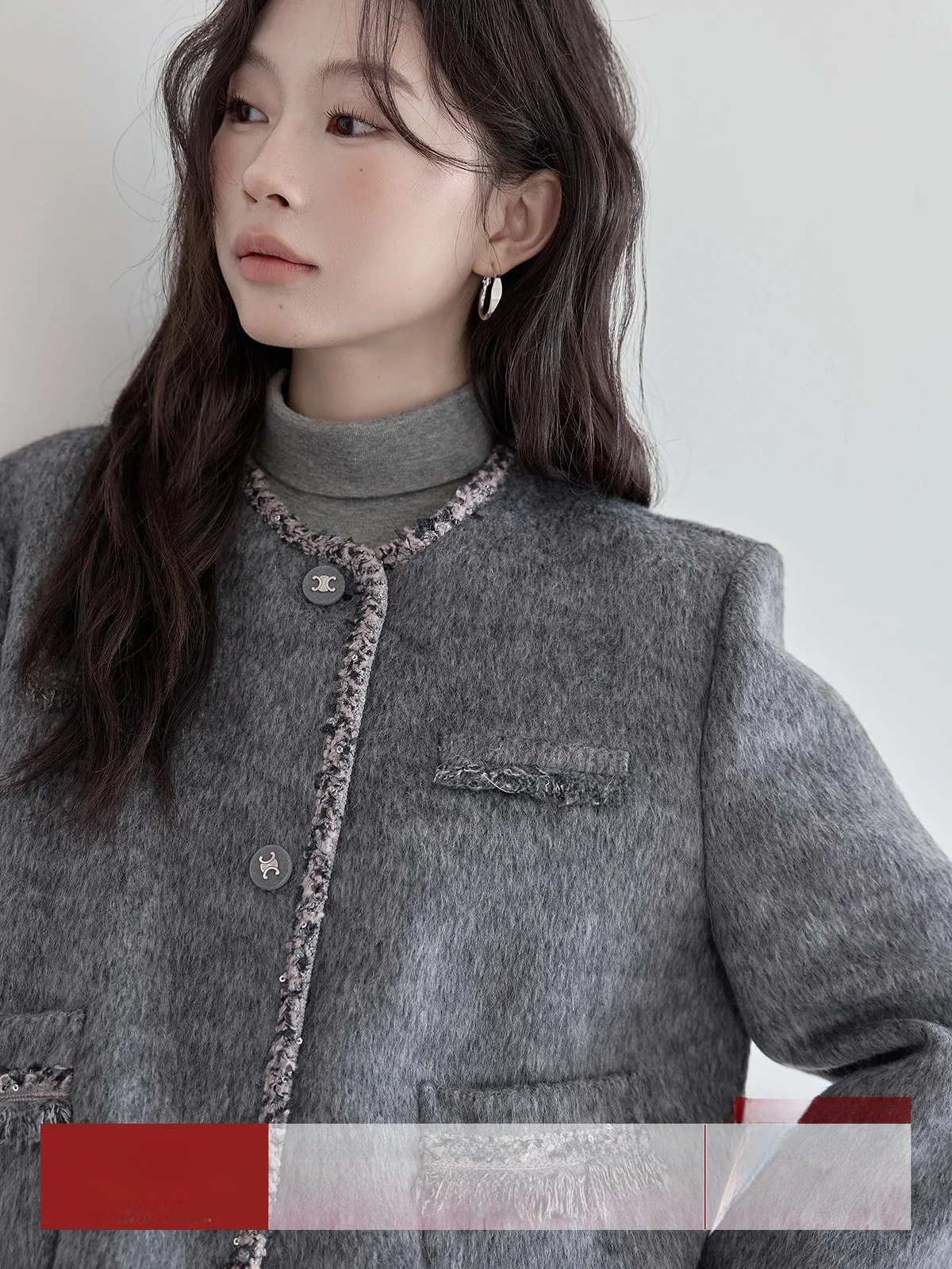 

Ele Double-Sided Woolen Coat for Women HUIXI Commute Sle Korean round Ne Single Button Long Sve Regular Length