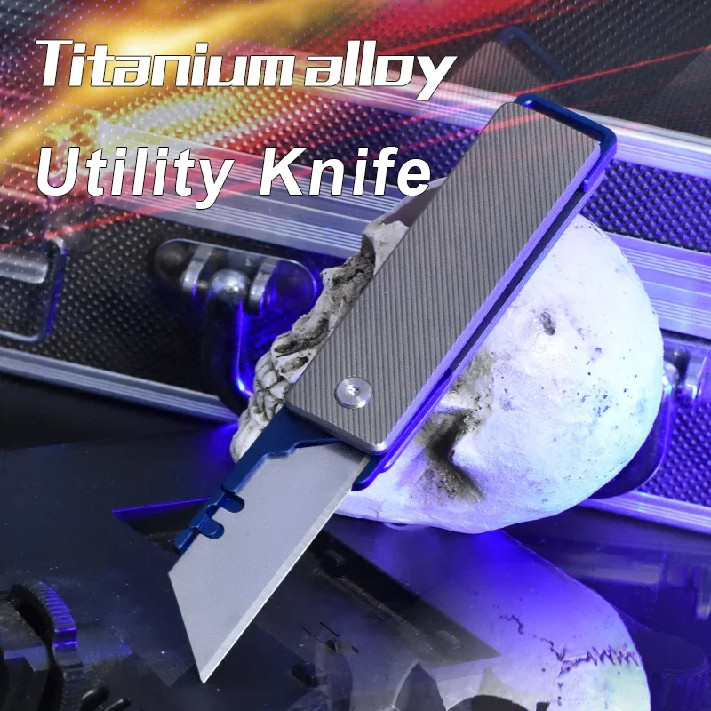 Titanium Alloy Folding Utility Knife Multifunctional Paper Cutting Camping EDC Knives Tool Outdoor Replacement SK5 Blades Gift