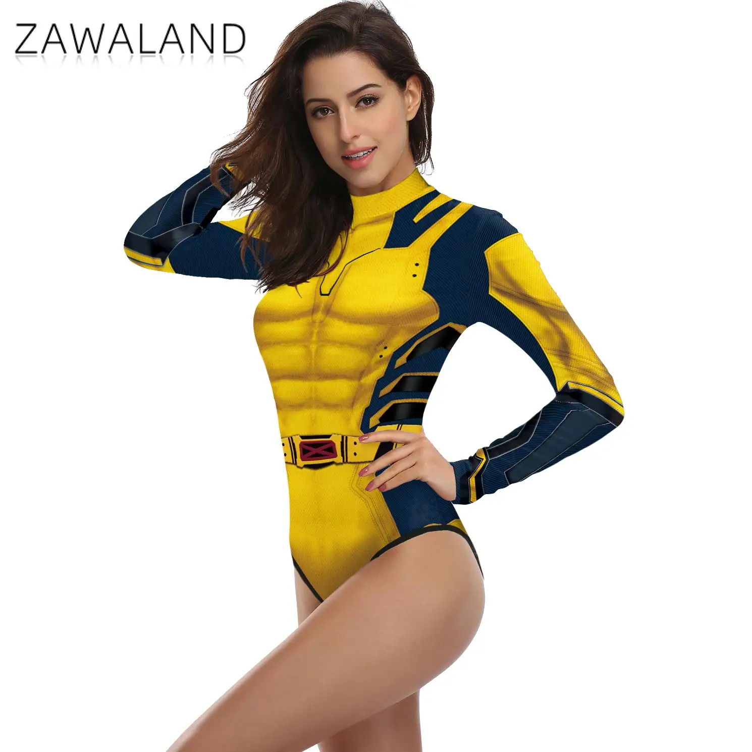 Zawaland Volwassen Superheld Deadpool Wolverine Print Lange Mouw Party Jumpsuit Cosplay Kostuum Halloween Party Zentai Bodysuit