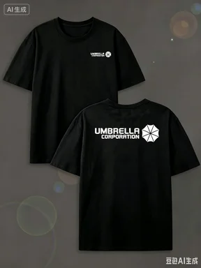 Men'S Umbrella Corporation Print T-Shirt Summer Short Sleeve Casual Round Neck Tee with Front Back Logo Design