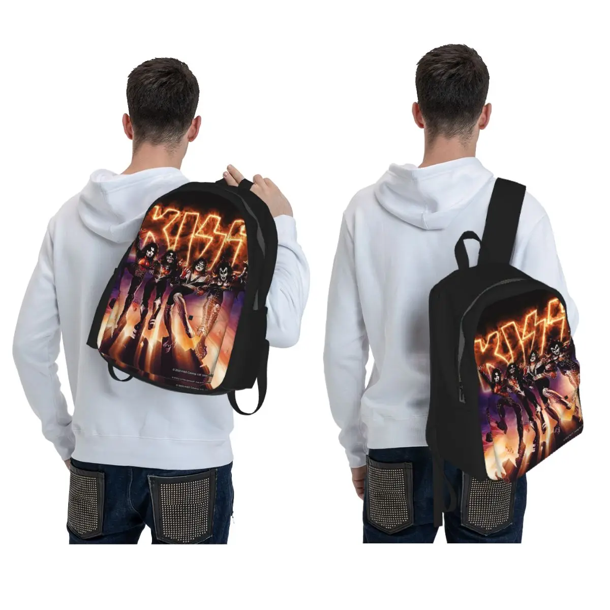 KISS The Band - Destroyer Fire Log Backpack Daypack Large Capacity Kids BookBag School Bag Shoulder Bags for Men Women