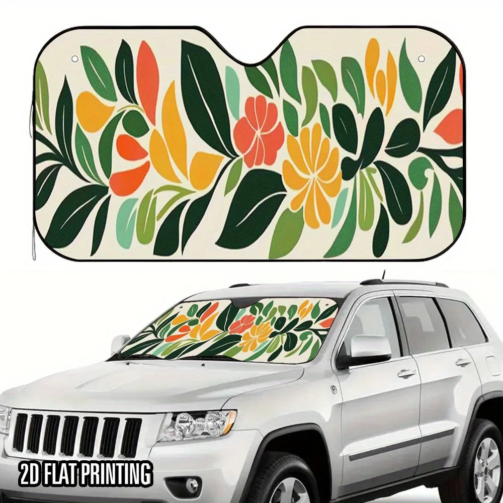 1pc Autumn Floral Car Sunshade – Vibrant Autumn Leaves Design, Keeps Your Vehicle Cool, Includes 4 Suction Cups For Easy Setup,