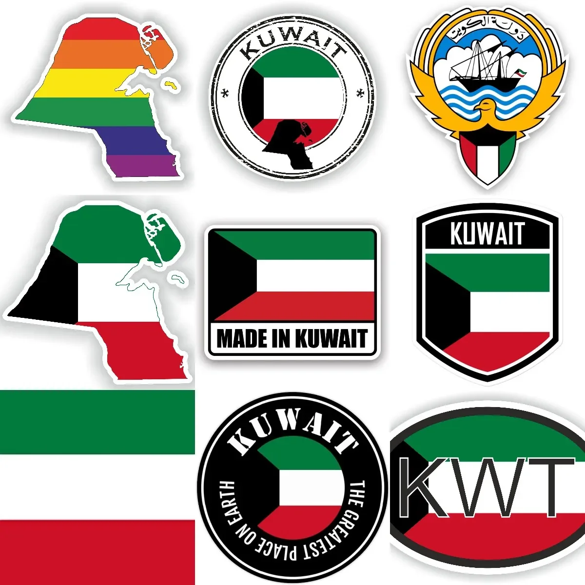 

KWT Kuwait Flag Map National Emblem Creative PVC Stickers for Wall Motorcycle Laptop Car Bumper Bicycle Van Decal Accessories