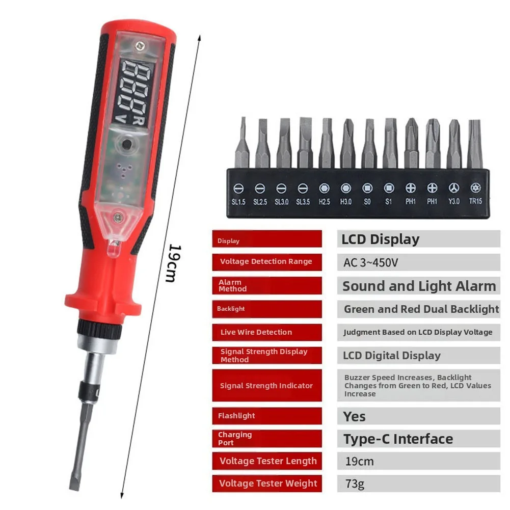 Digital Voltage Tester Pen With LED Light & Ratchet Screwdriver Safe Test Pencil Voltmeter Power With Screwdriver Set