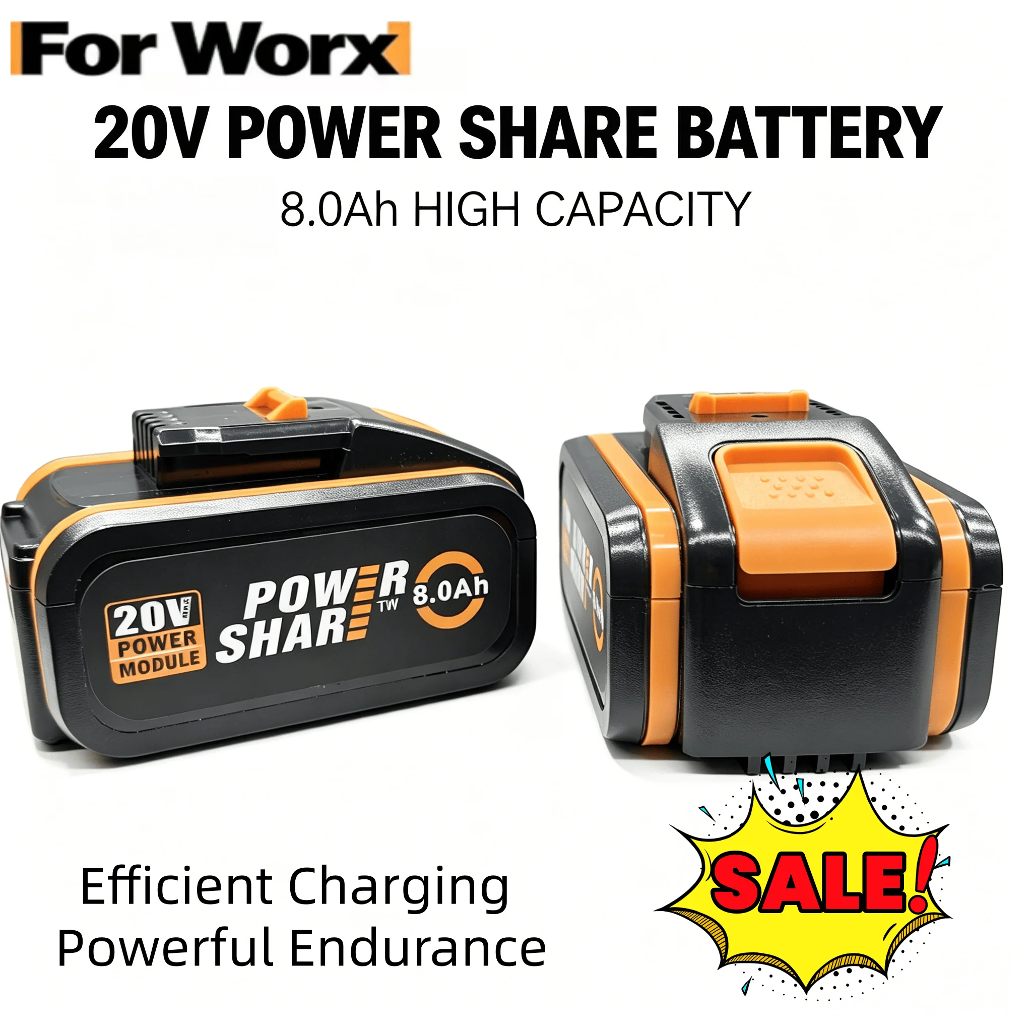 

For Worx 6.0Ah/8.0Ah 20V Lithium Battery Pack WA3553 WA3570 Long Lasting Rechargeable Drill Grass Trimmer Air Blower Power Tools
