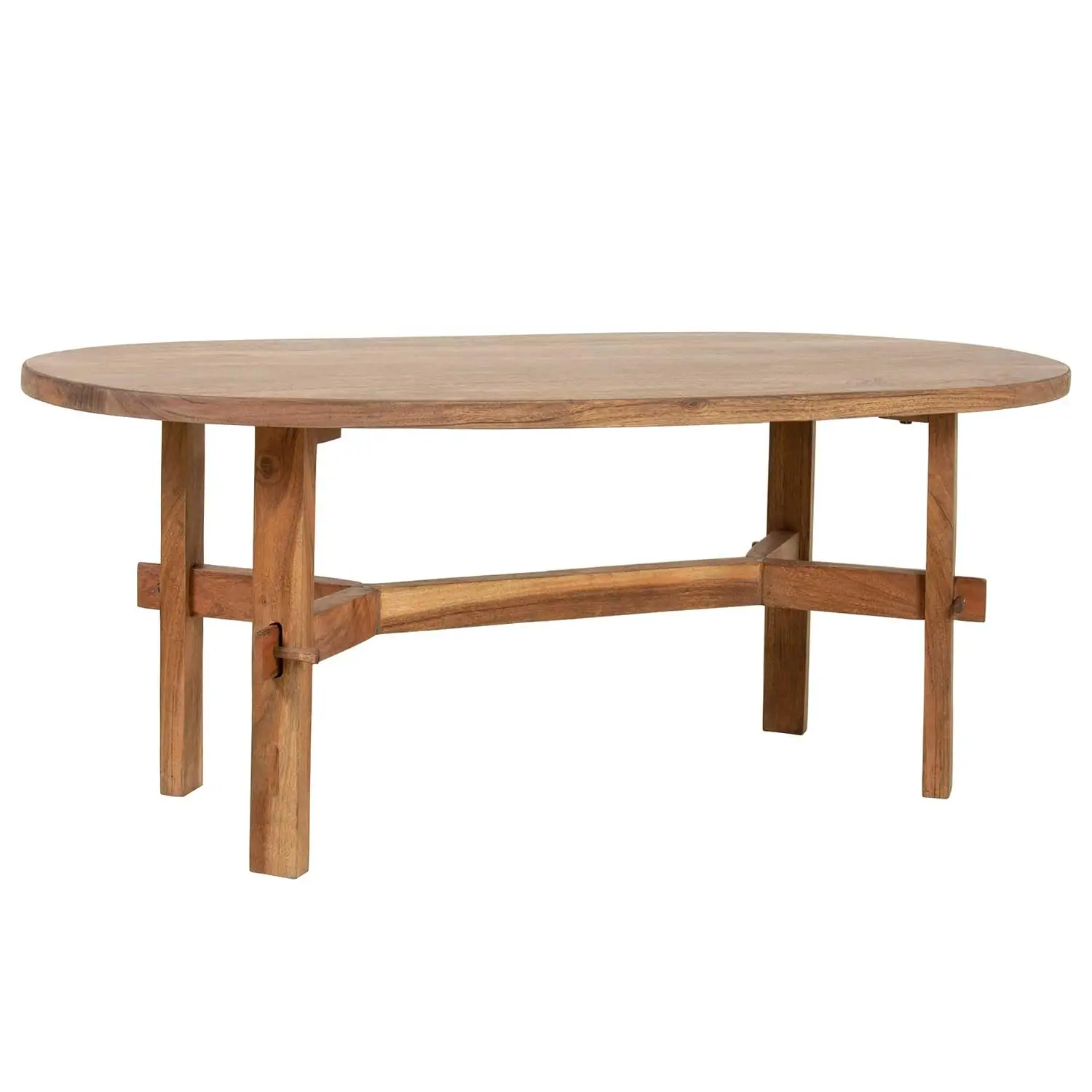 Brown Oval Coffee Table Acacia Wood 45-inch Farmhouse Living Room X-base Handcrafted Design, Customized
