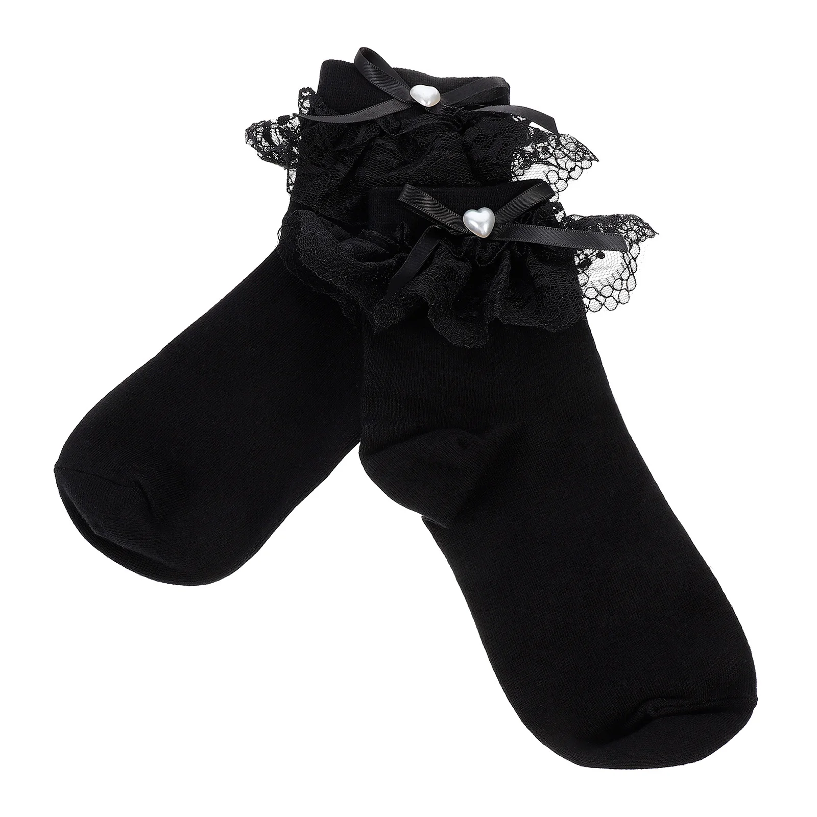 1 par de calcetines bonitos de algodón con lazo, adorno de encaje, uniforme escolar para niñas, accesorios de fiesta de Navidad, calcetines de algodón