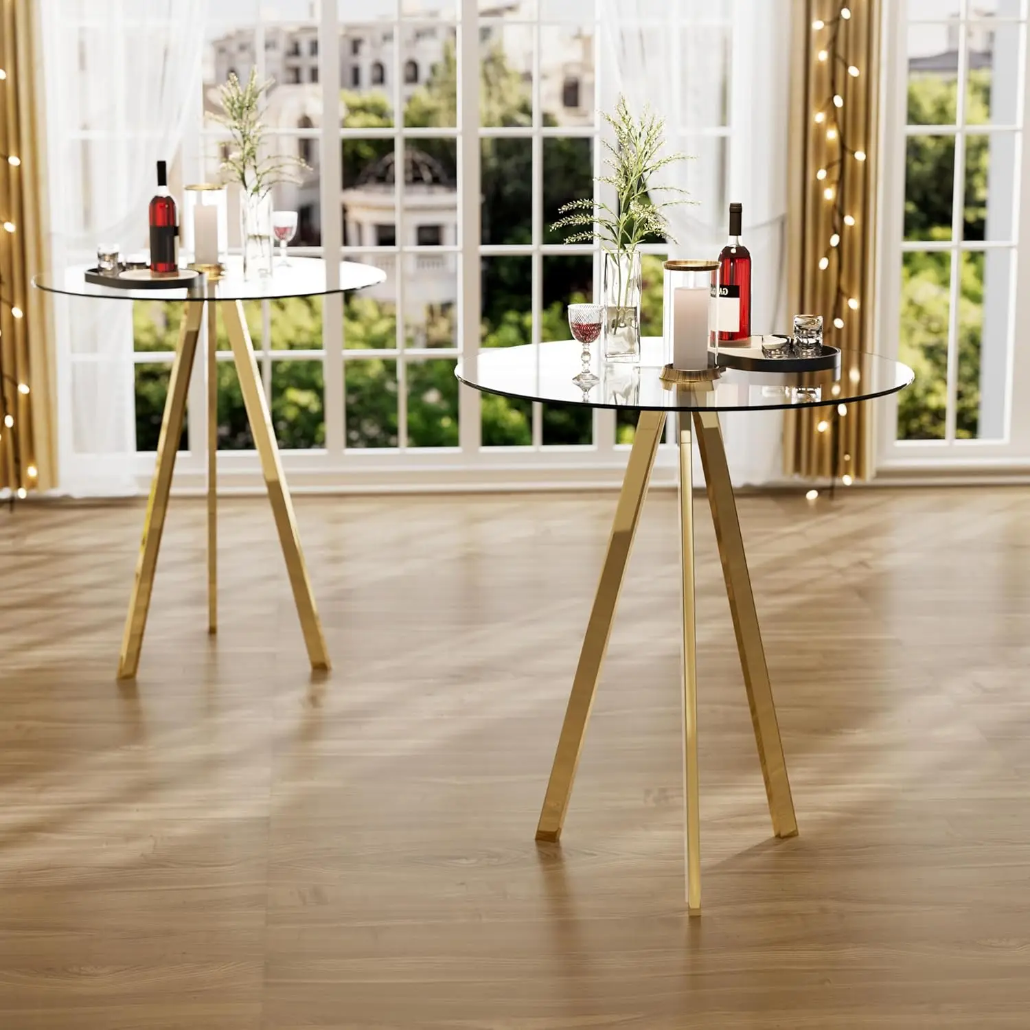 

Комплект из 2 круглых барных столов, высокий стол для паба 37,4 дюйма, маленькие коктейльные столы 31 дюйм с металлическим основанием и стеклянной столешницей, для небольших помещений, на заказ