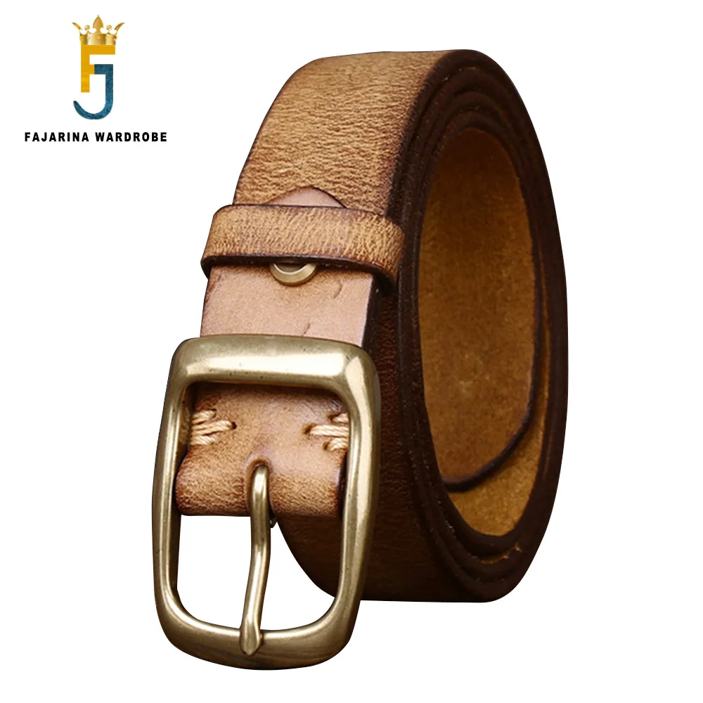 

FAJARINA 2022 Top Quality Cow Genuine Mens Cowhide Leather Belts for Men Casual Styles New Brass Pin Buckle33mm Width N17FJ1152