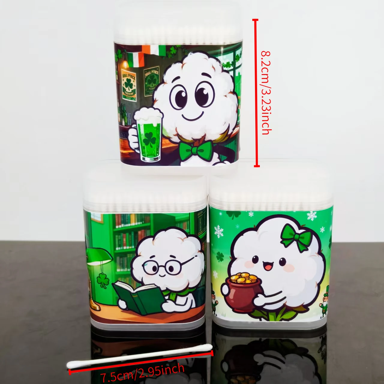 600개/1000개 세인트 패트릭 데이 디자인 면봉 스크럽 박스 면봉 스틱