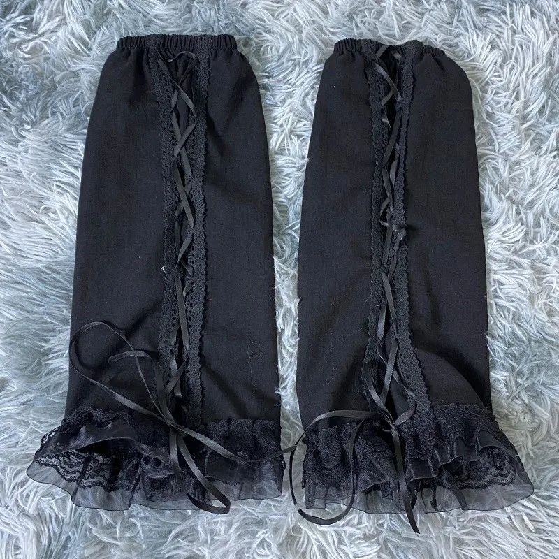 Women Leg Warmers Japanese Harajuku Style Girls Sweet Ruffles Leg Socks Gothic Lolita Lace Ruffled Hem Foot Cover Lace-up Socks