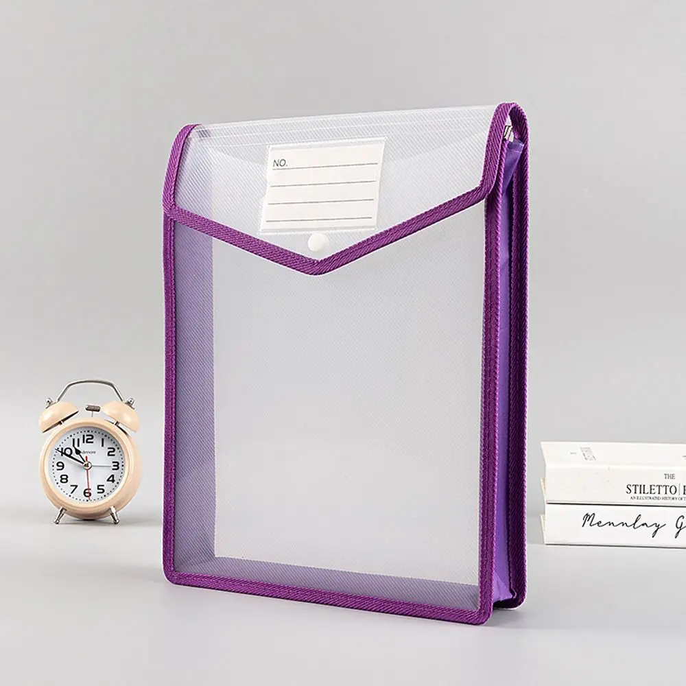 Bolsa de arquivo a4 com botão de pressão, à prova d'água, grande capacidade, bolsa de documentos, armazenamento vertical, organizador de arquivo transparente, material de escritório