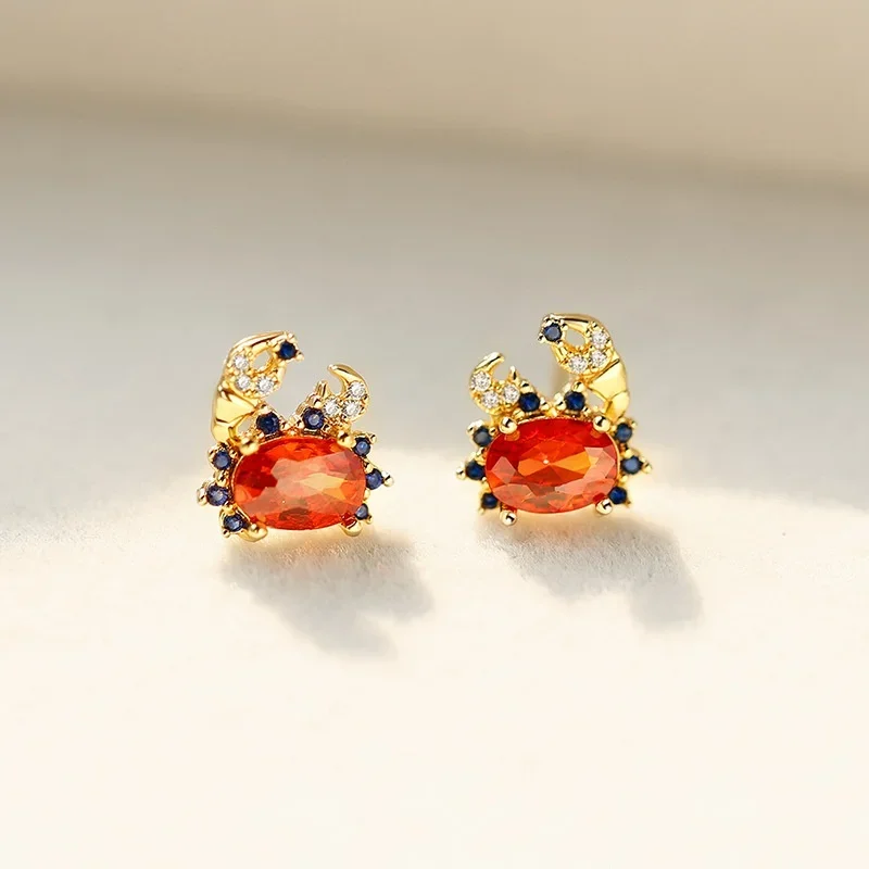 

Crab Stud Earrings 925 Sterling Silver Earring Plated Gold Colorful Earring Fashion Jewelry