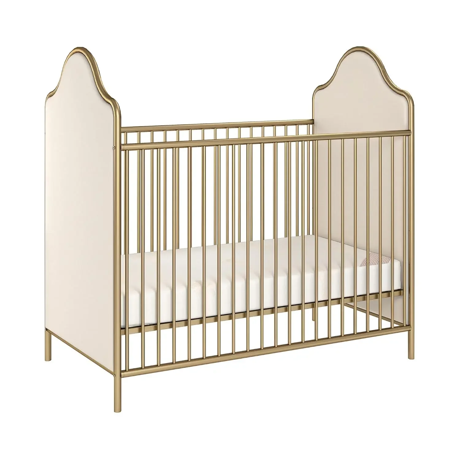 Little Seeds Piper Upholstered Metal Crib, Gold